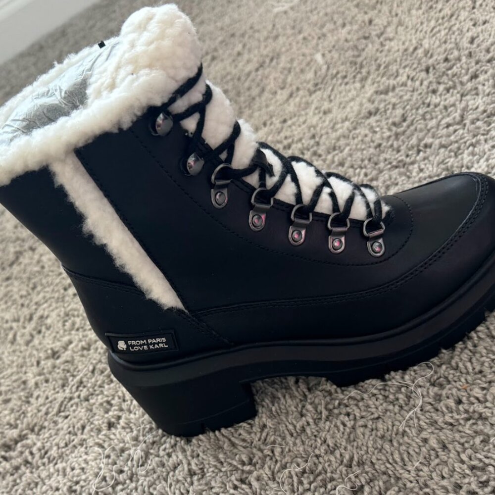 New Karl Lagerfeld Black Leather Boots